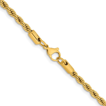 Stainless Steel Chisel Polished Yellow Ip-Plated 4mm 22 Inch Rope Chain Necklace