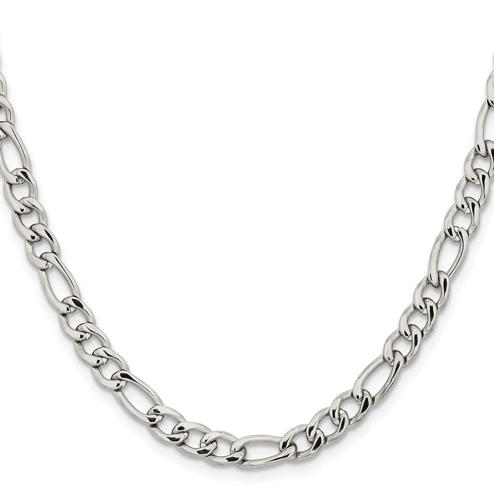 Stainless Steel Chisel Polished 6.3mm 20 Inch Figaro Chain Necklace