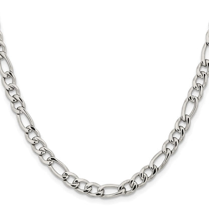 Stainless Steel Chisel Polished 6.3mm 20 Inch Figaro Chain Necklace
