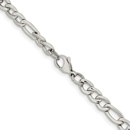 Stainless Steel Chisel Polished 6.3mm 20 Inch Figaro Chain Necklace