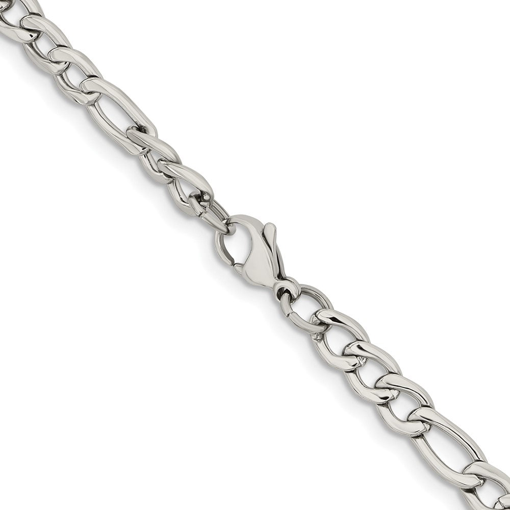 Stainless Steel Chisel Polished 6.3mm Figaro Chain Necklace