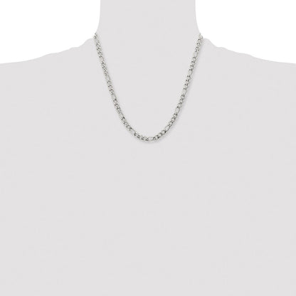 Stainless Steel Chisel Polished 6.3mm 20 Inch Figaro Chain Necklace