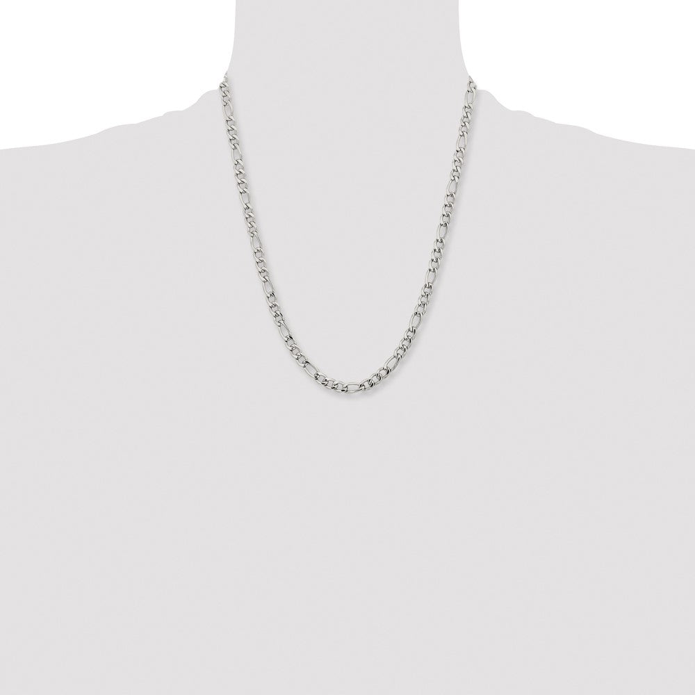 Stainless Steel Chisel Polished 6.3mm Figaro Chain Necklace