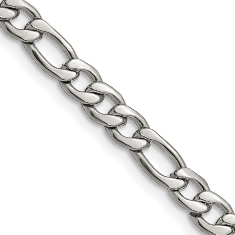 Stainless Steel Chisel Polished 6.3mm 20 Inch Figaro Chain Necklace