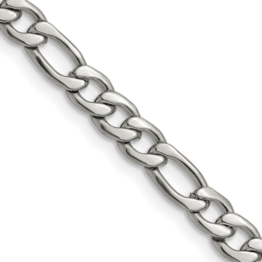 Stainless Steel Chisel Polished 6.3mm 20 Inch Figaro Chain Necklace
