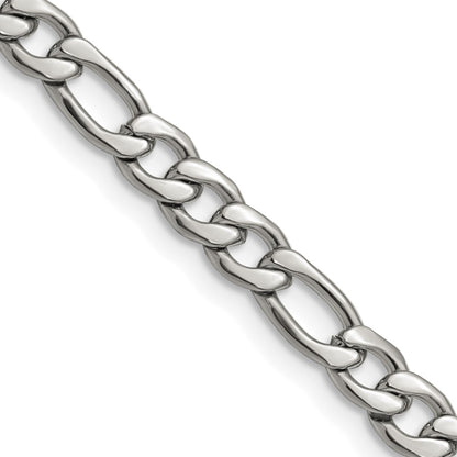 Stainless Steel Chisel Polished 6.3mm Figaro Chain Necklace
