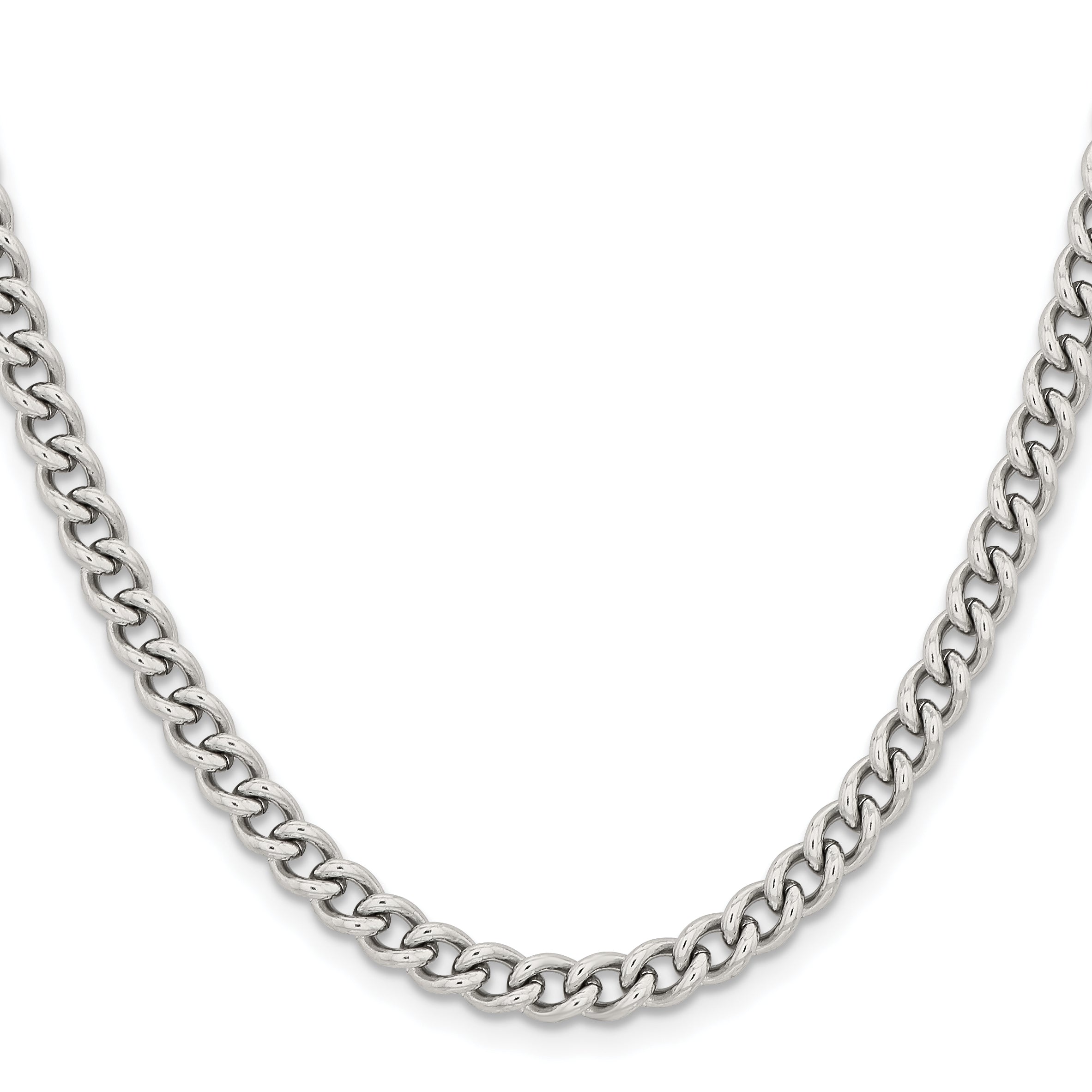 Stainless Steel Chisel Polished 5.3mm 22 Inch Round Curb Chain Necklace ...