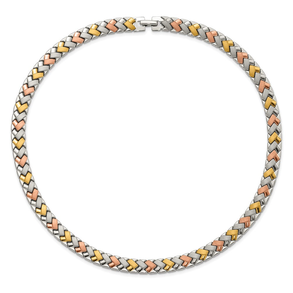 Stainless Steel Rose & Yellow Ip-Plated Polished Satin Link Necklace