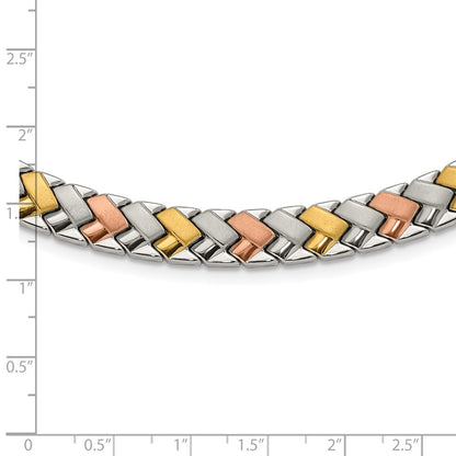 Stainless Steel Rose & Yellow Ip-Plated Polished Satin Link Necklace