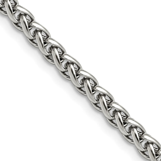 Stainless Steel Chisel Polished 5mm 24 Inch Wheat Chain Necklace