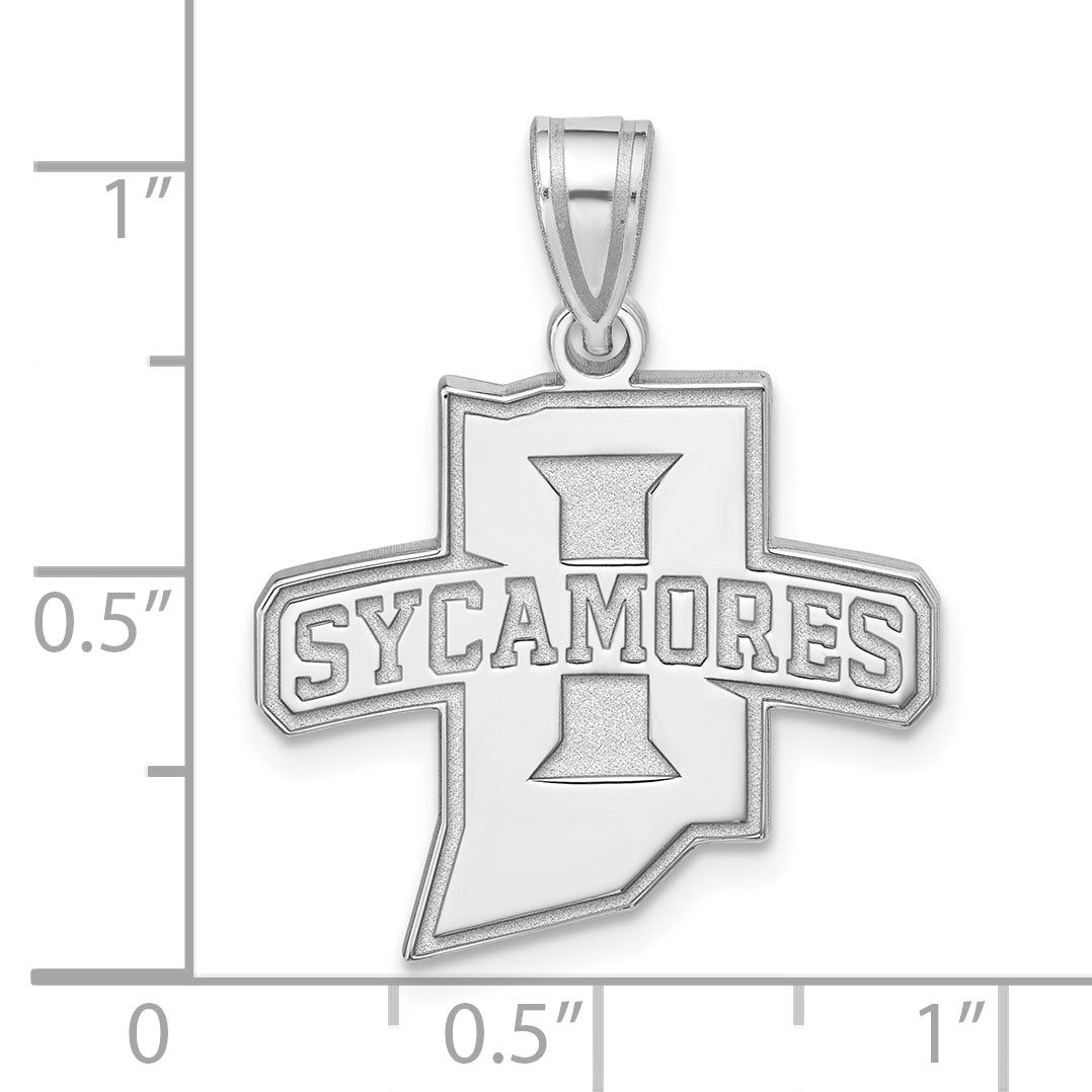 Sterling Silver Rhodium Plated Logoart Indiana State University Sycamores Large Pendant