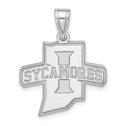 Sterling Silver Rhodium Plated Logoart Indiana State University Sycamores Large Pendant