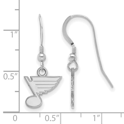 Sterling Silver Rhodium Plated Nhl Logoart St. Louis Blues Extra Small Dangle Wire Earrings