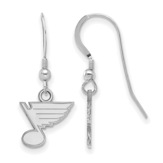 Sterling Silver Rhodium Plated Nhl Logoart St. Louis Blues Extra Small Dangle Wire Earrings