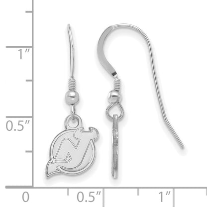 Sterling Silver Rhodium Plated Nhl Logoart New Jersey Devils Extra Small Dangle Wire Earrings