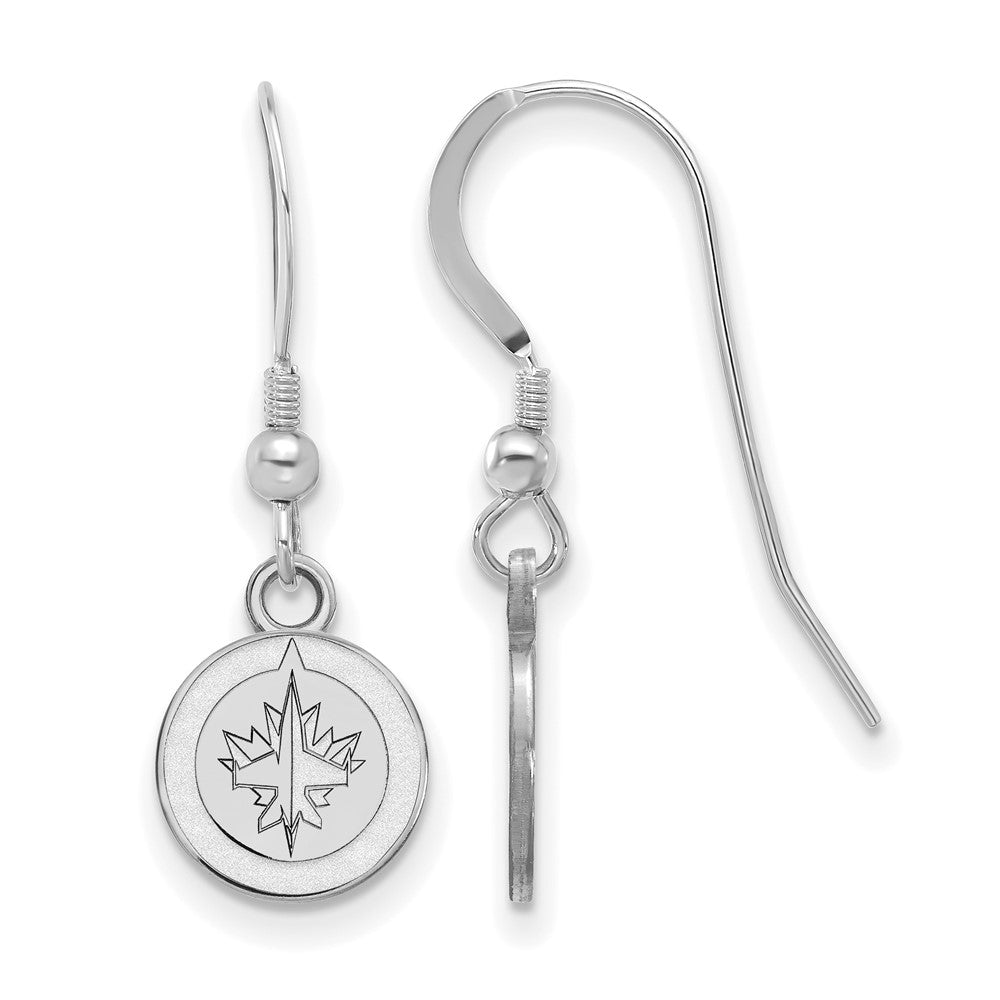 Sterling Silver Rhodium Plated Nhl Logoart Winnipeg Jets Extra Small Dangle Wire Earrings