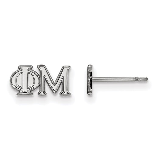 Sterling Silver Rhodium Plated Logoart Phi Mu Sorority Greek Letters Extra Small Post Earrings