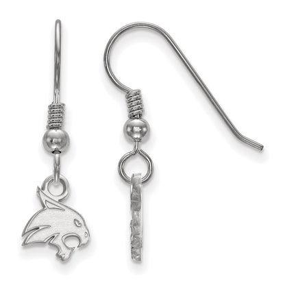 Sterling Silver Rhodium Plated Logoart Texas State University Bobcat Extra Small Dangle Wire Earrings