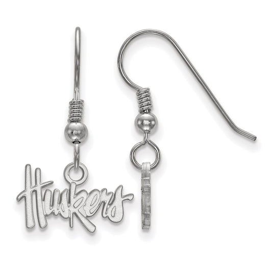 Sterling Silver Rhodium Plated Logoart University Of Nebraska Huskers Extra Small Dangle Wire Earrings