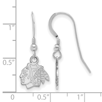 Sterling Silver Rhodium Plated Nhl Logoart Chicago Blackhawks Extra Small Dangle Earrings
