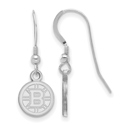 Sterling Silver Rhodium Plated Nhl Logoart Boston Bruins Extra Small Dangle Earrings
