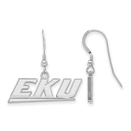 Sterling Silver Rhodium Plated Logoart Eastern Kentucky University E K U Small Dangle Earrings