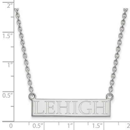 Sterling Silver Rhodium Plated Logoart Lehigh University Large Bar Pendant 18 Inch Necklace