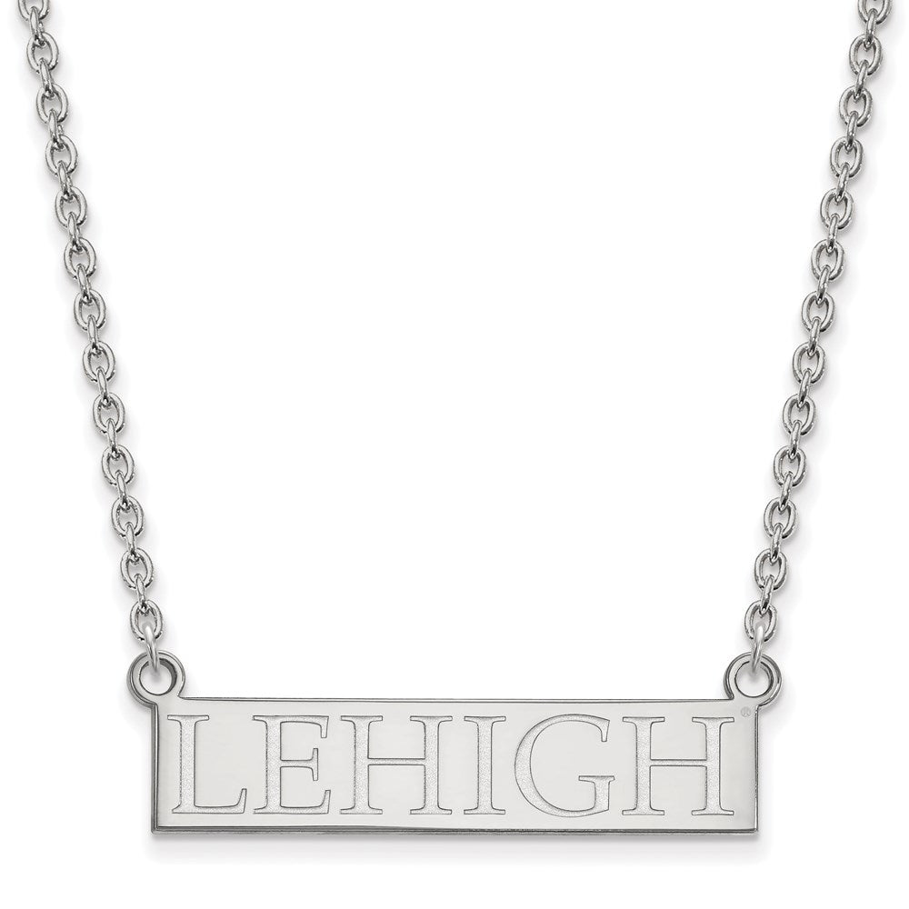 Sterling Silver Rhodium Plated Logoart Lehigh University Large Bar Pendant 18 Inch Necklace