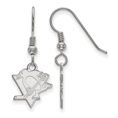 Sterling Silver Rhodium Plated Nhl Logoart Pittsburgh Penguins Small Dangle Wire Earrings