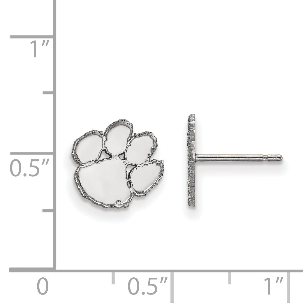 14K White Gold Logoart Clemson University Tiger Paw Extra Small Post Earrings