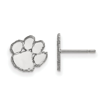 14K White Gold Logoart Clemson University Tiger Paw Extra Small Post Earrings