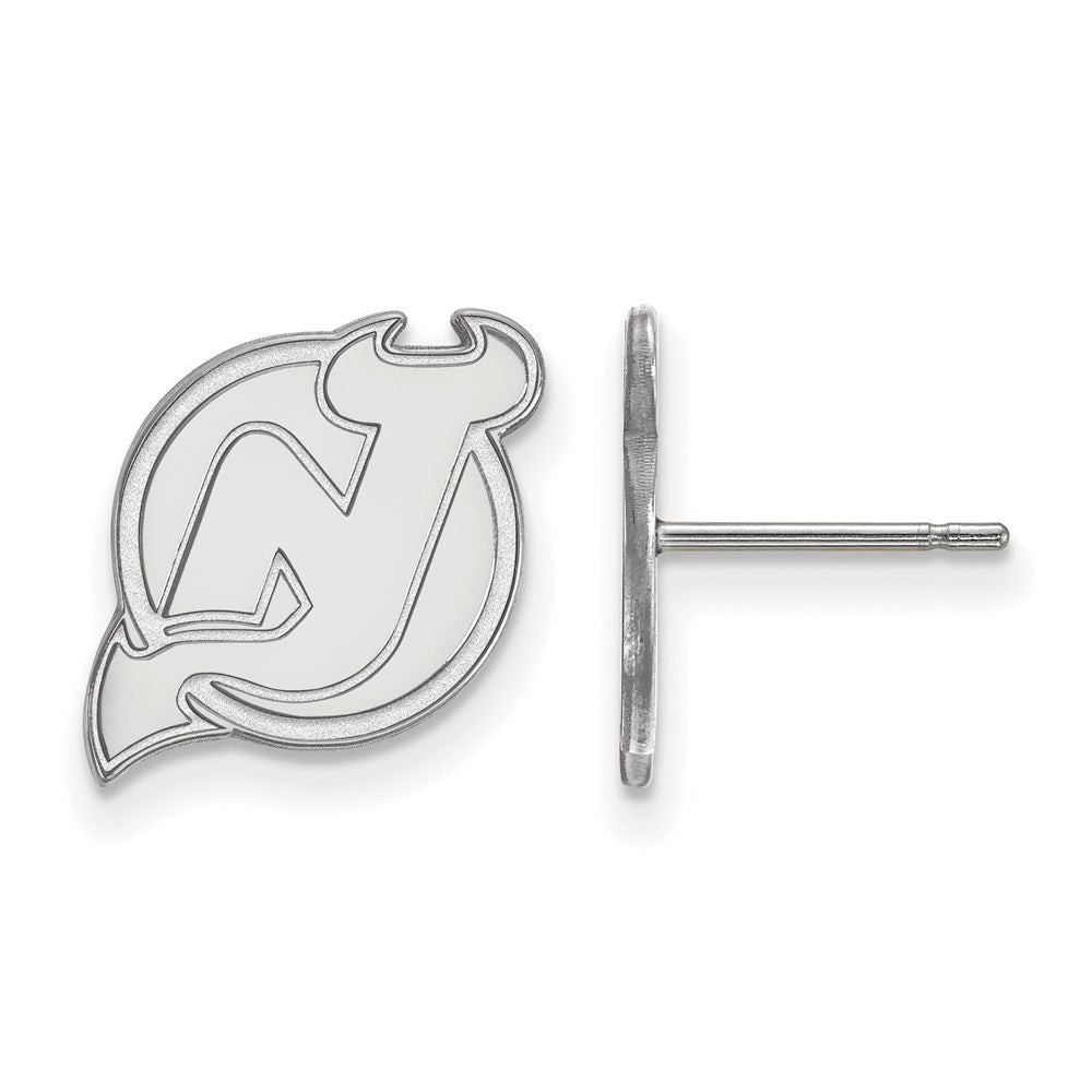 10K White Gold Nhl Logoart New Jersey Devils Small Post Earrings