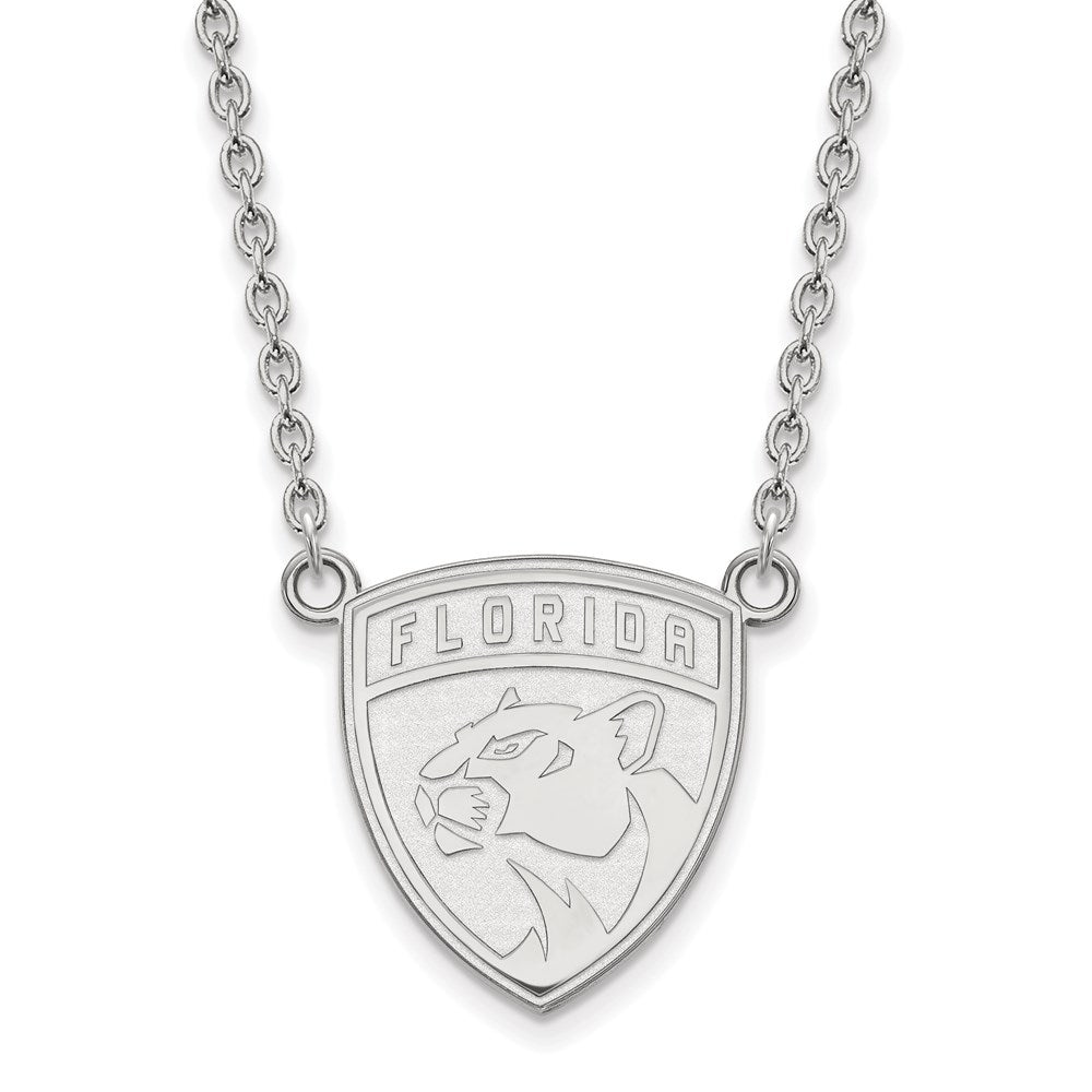 Sterling Silver Rhodium Plated Nhl Logoart Florida Panthers Large Pendant 18 Inch Necklace
