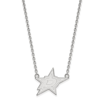 Sterling Silver Rhodium Plated Nhl Logoart Dallas Stars Large Pendant 18 Inch Necklace
