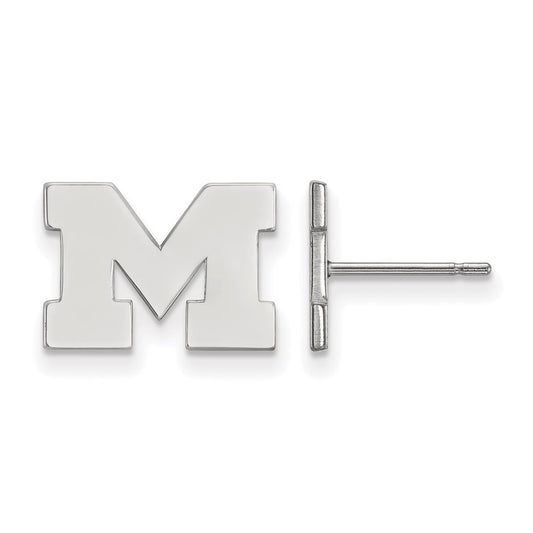 Sterling Silver Rhodium Plated Logoart University Of Michigan Letter M Extra Small Post Earrings
