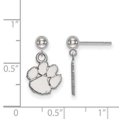 Sterling Silver Rhodium Plated Logoart Clemson University Tiger Paw Dangle Ball Post Earrings