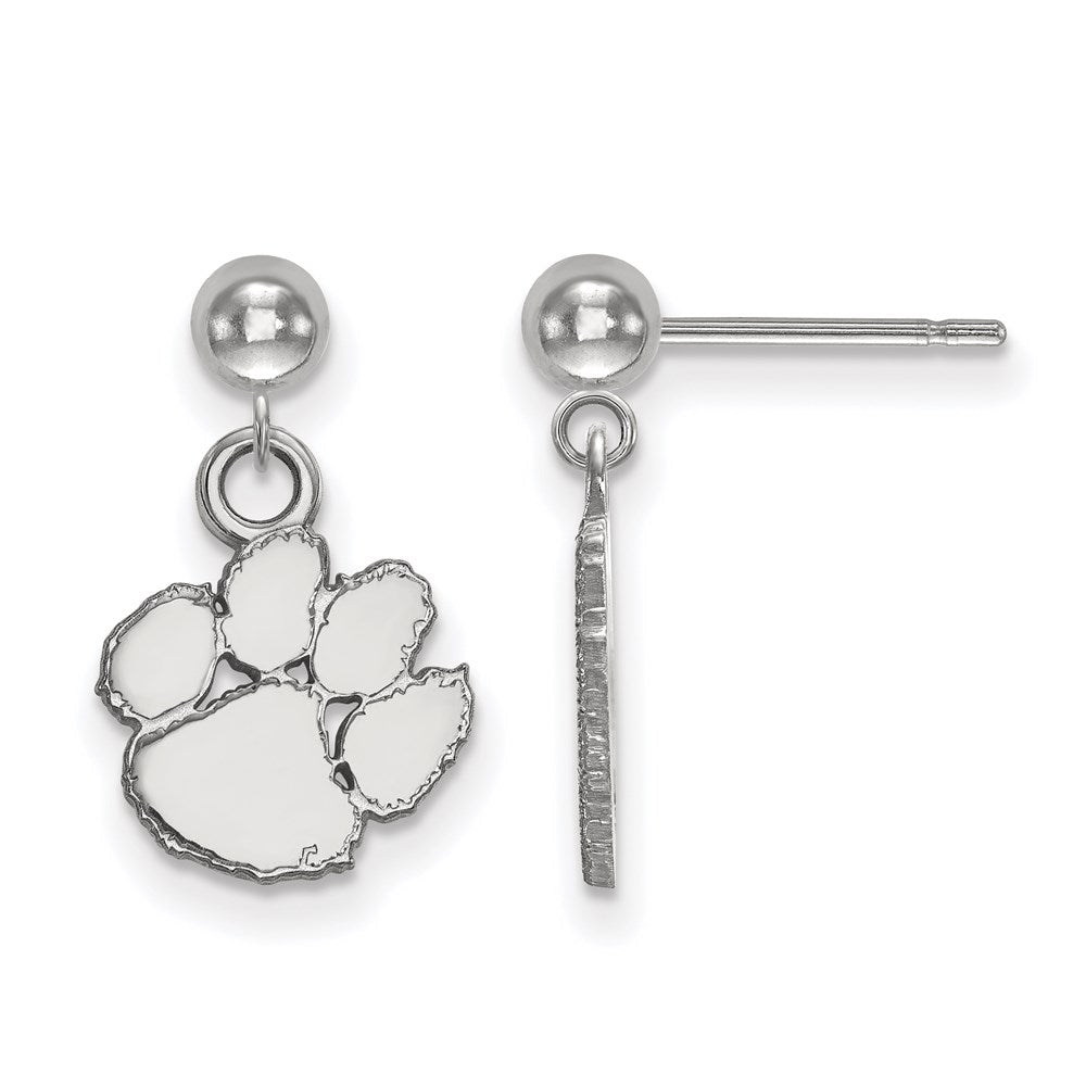Sterling Silver Rhodium Plated Logoart Clemson University Tiger Paw Dangle Ball Post Earrings