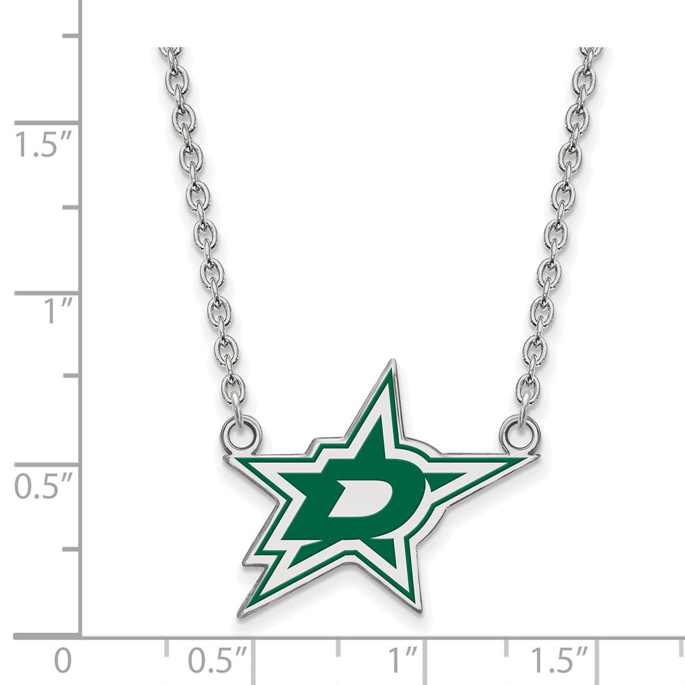 Sterling Silver Rhodium Plated Nhl Logoart Dallas Stars Large Enameled Pendant 18 Inch Necklace