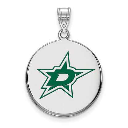 Sterling Silver Rhodium Plated Nhl Logoart Dallas Stars Large Enameled Disc Pendant