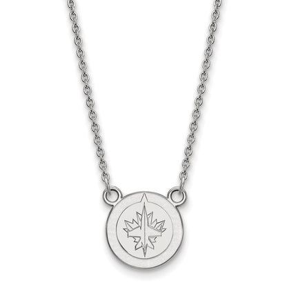 Sterling Silver Rhodium Plated Nhl Logoart Winnipeg Jets Small Pendant 18 Inch Necklace