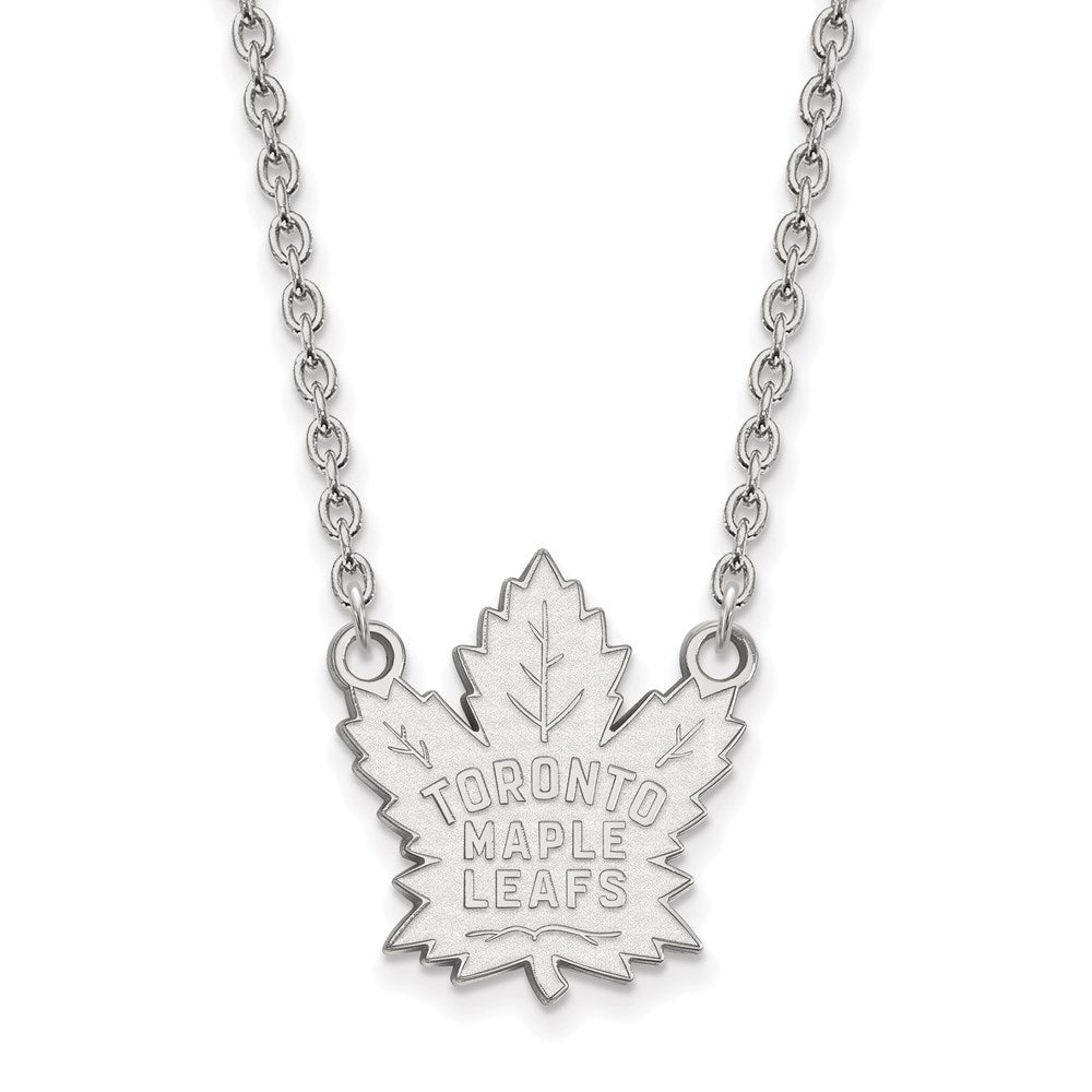 Sterling Silver Rhodium Plated Nhl Logoart Toronto Maple Leafs Large Pendant 18 Inch Necklace