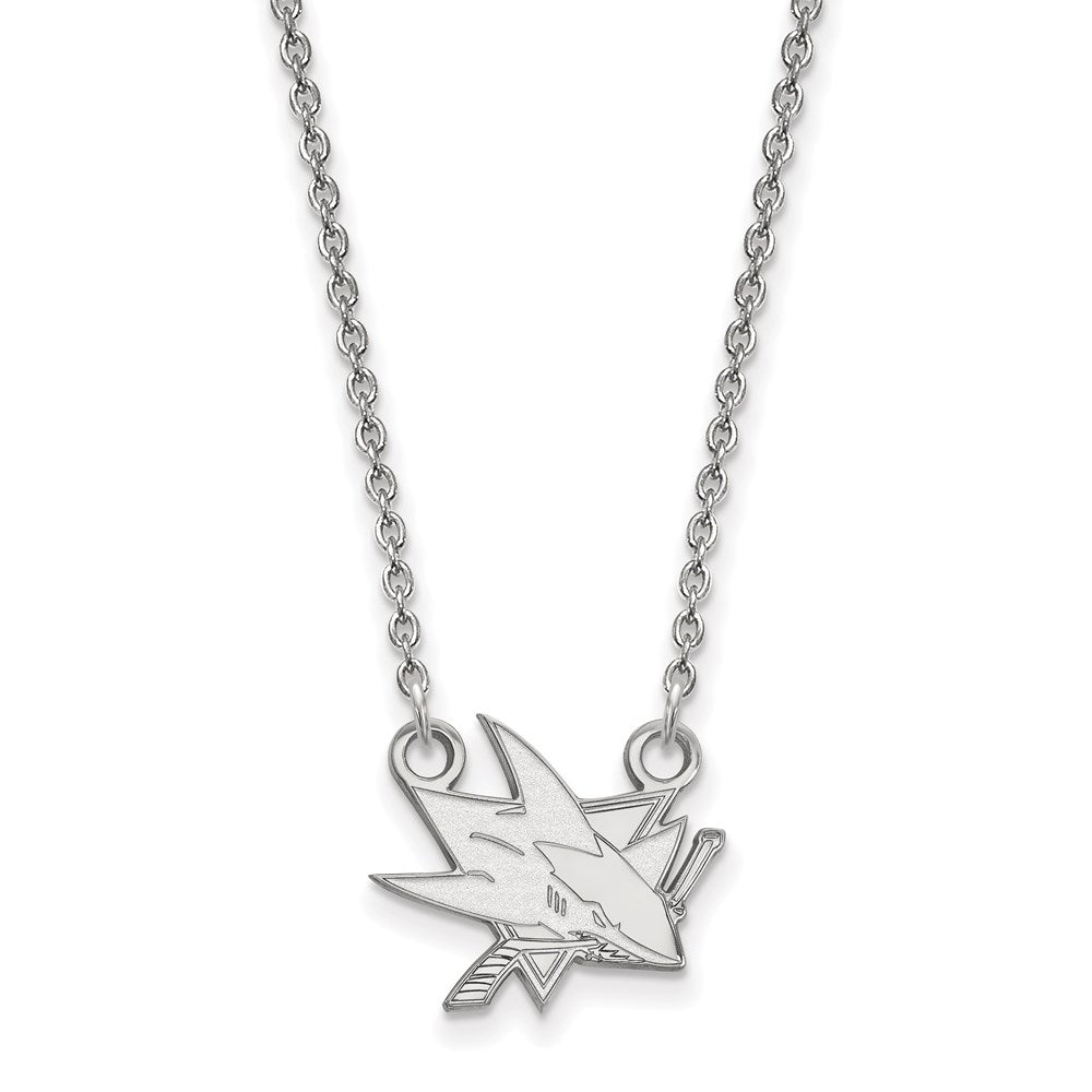Sterling Silver Rhodium Plated Nhl Logoart San Jose Sharks Small Pendant 18 Inch Necklace