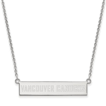 Sterling Silver Rhodium Plated Nhl Logoart Vancouver Canucks Small Bar 18 Inch Necklace