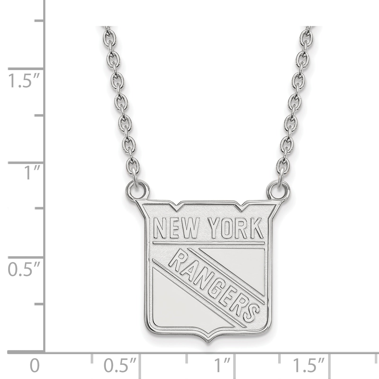 Sterling Silver Rhodium Plated Nhl Logoart New York Rangers Large Pendant 18 Inch Necklace