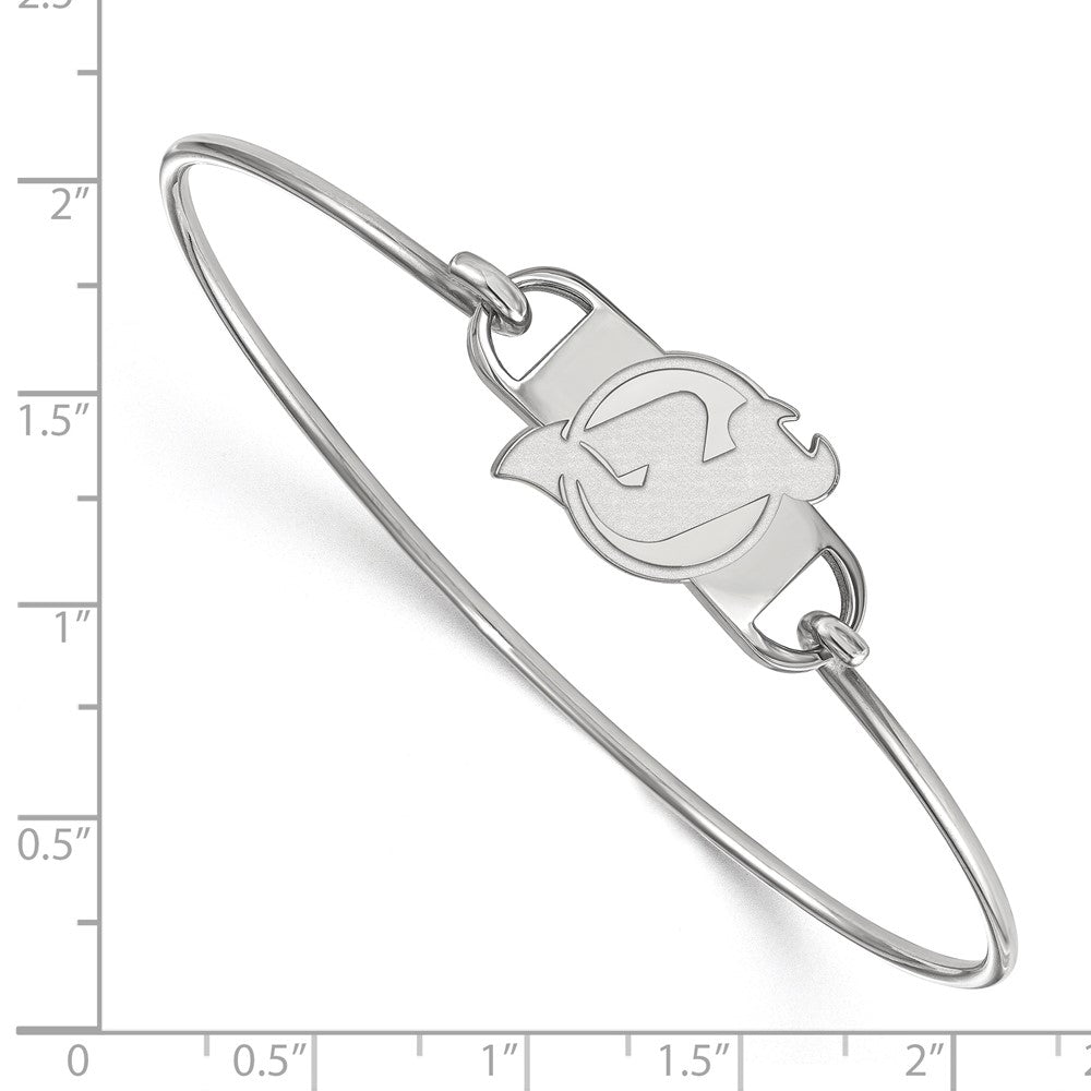 Sterling Silver Rhodium Plated Nhl Logoart New Jersey Devils Small Center 7 Inch Wire Bangle