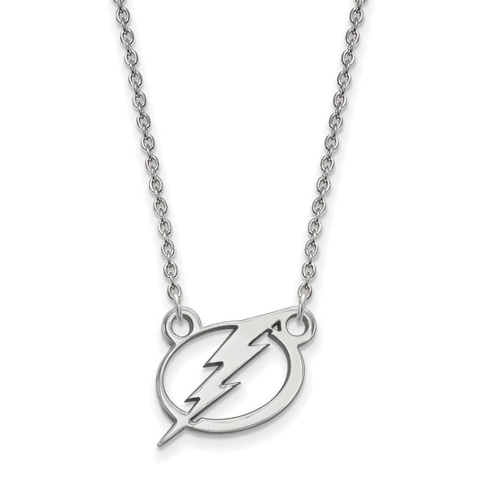 10K White Gold Nhl Logoart Tampa Bay Lightning Small Pendant 18 Inch Necklace
