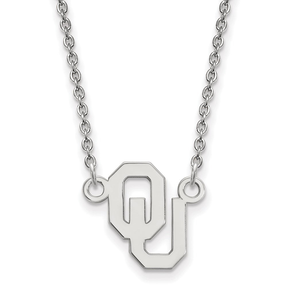 Sterling Silver Rhodium Plated Logoart University Of Oklahoma O U Small Pendant 18 Inch Necklace