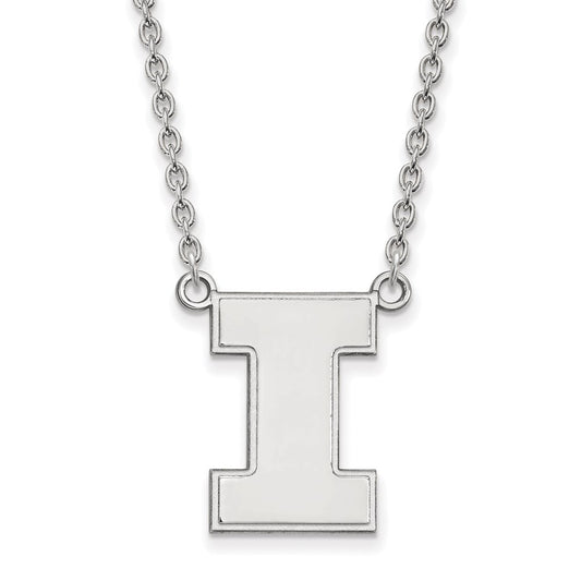 14K White Gold Logoart University Of Illinois Letter I Large Pendant 18 Inch Necklace