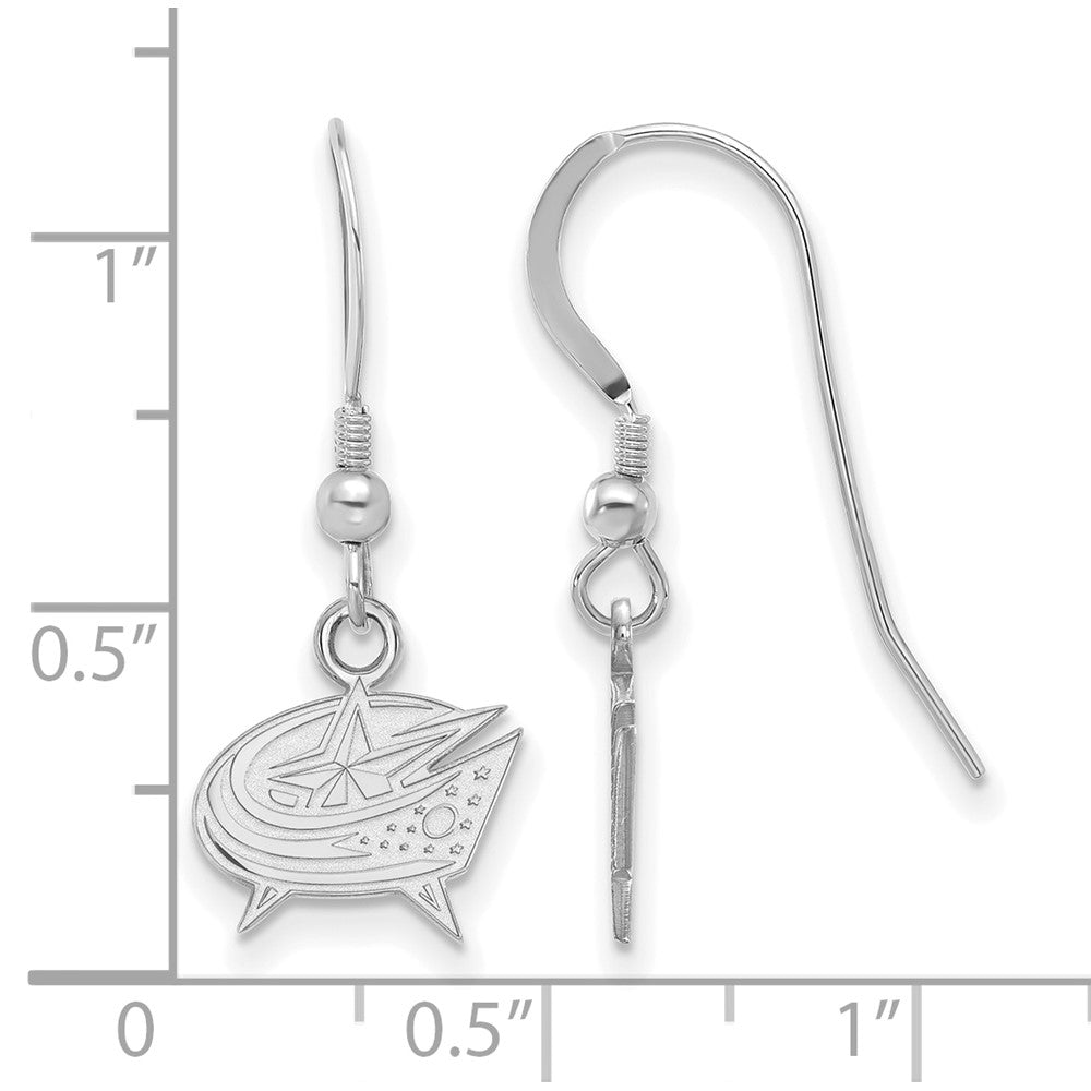 Sterling Silver Rhodium Plated Nhl Logoart Columbus Blue Jackets Extra Small Dangle Earrings
