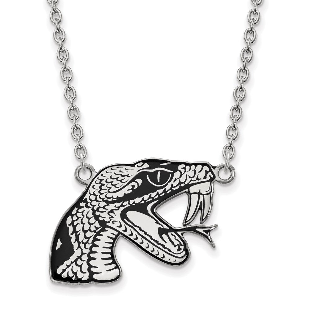 Sterling Silver Rhodium Plated Logoart Florida A And M University Rattler Large Enameled Pendant 18 Inch Necklace